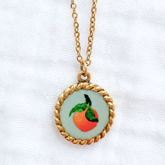 Hand-painted Botanical Orange Nautical Necklace | Gold