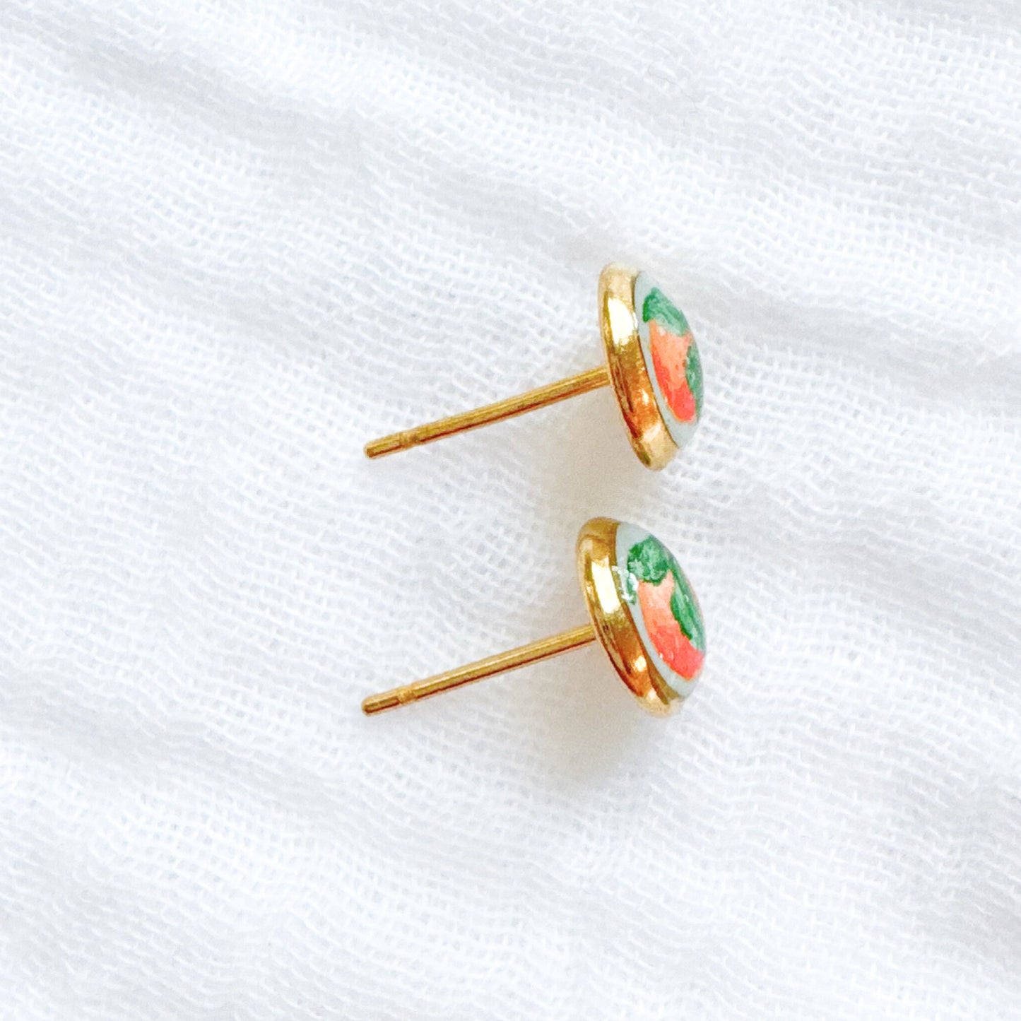 Hand-painted Botanical Orange Earrings | Gold