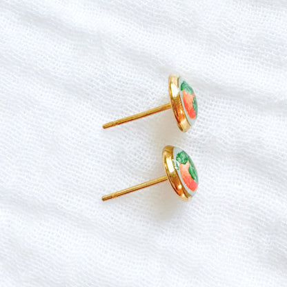 Hand-painted Botanical Orange Earrings | Gold