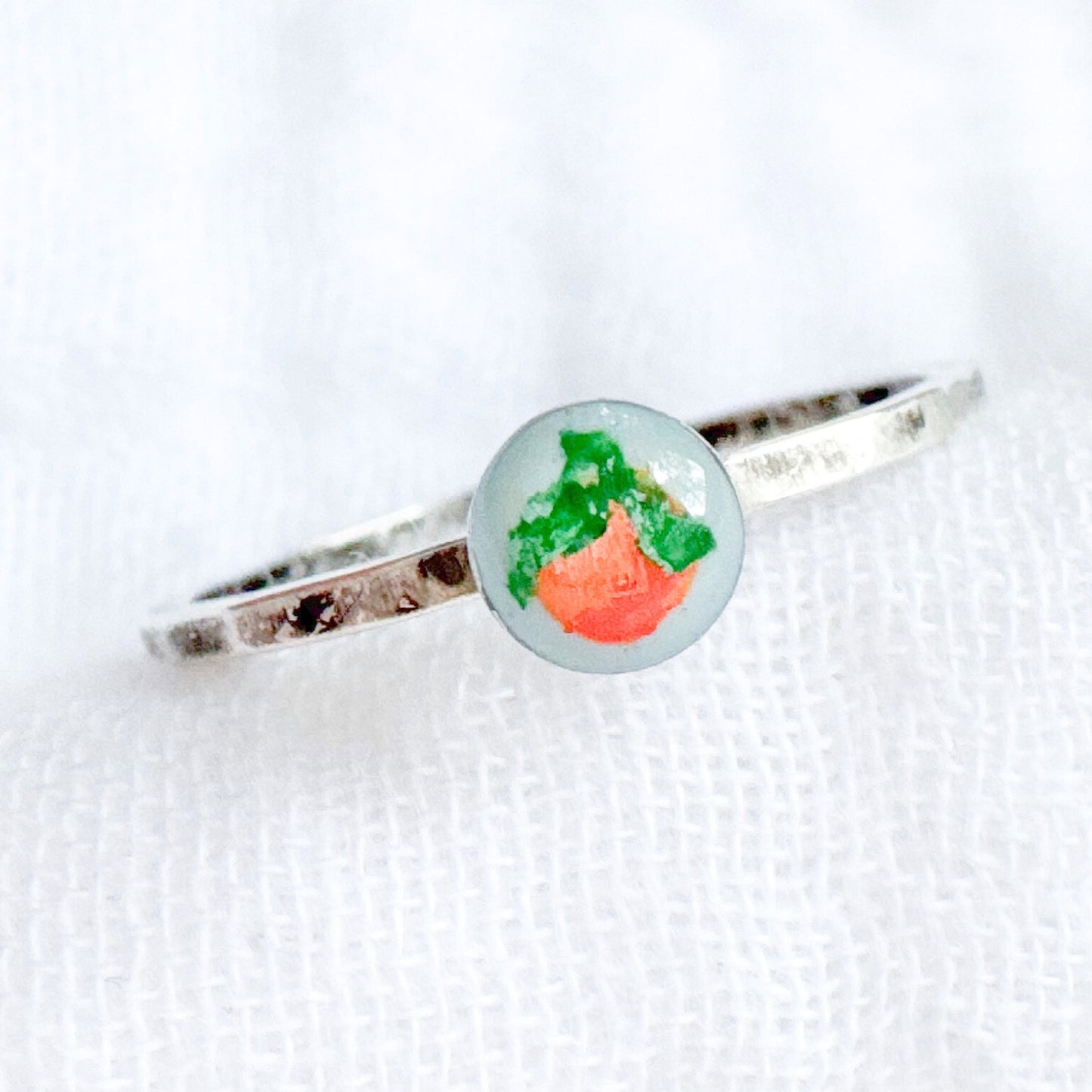 Hand-painted Botanical Orange Ring | Silver