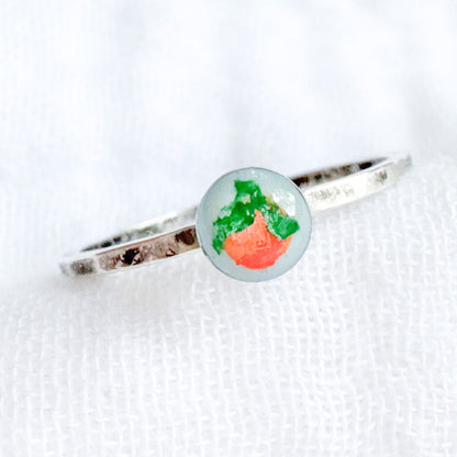 Hand-painted Botanical Orange Ring | Silver