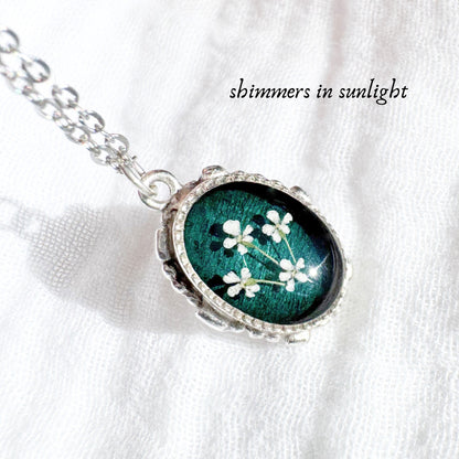 Bronwyn Ornate Pressed Flower Necklace | Silver