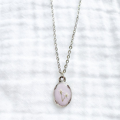 Cecilia Mini Ornate Pressed Flower Necklace | Silver