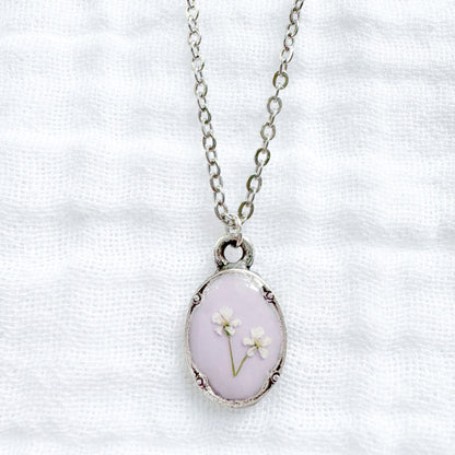 Cecilia Mini Ornate Pressed Flower Necklace | Silver