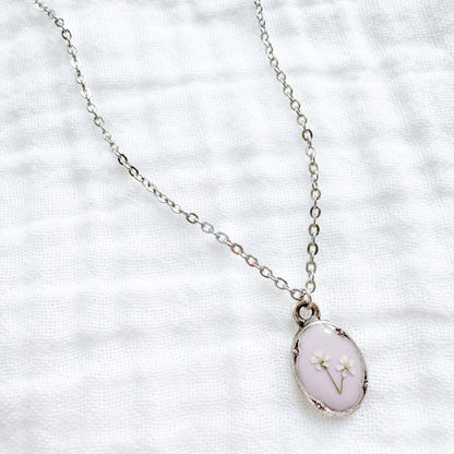 Cecilia Mini Ornate Pressed Flower Necklace | Silver