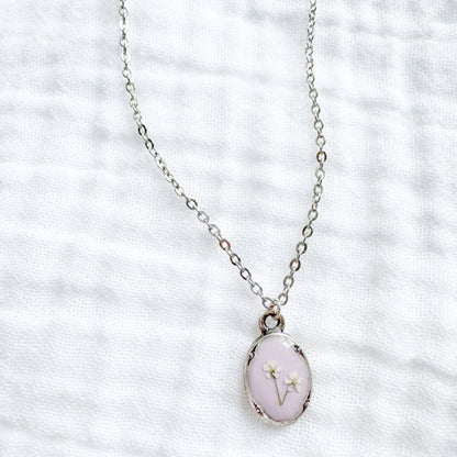 Cecilia Mini Ornate Pressed Flower Necklace | Silver