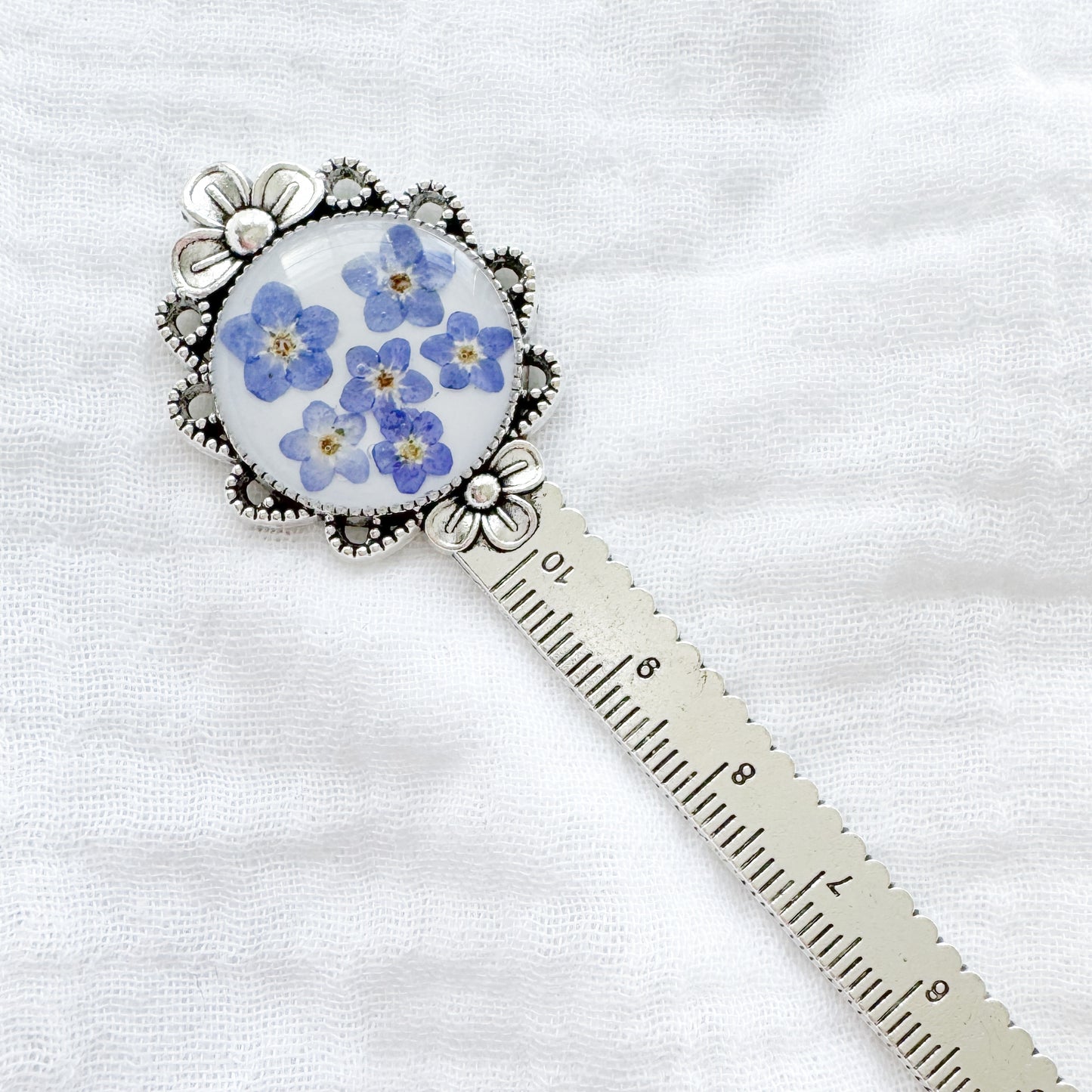 Céleste Forget-Me-Not Pressed Flower Bookmark | Silver