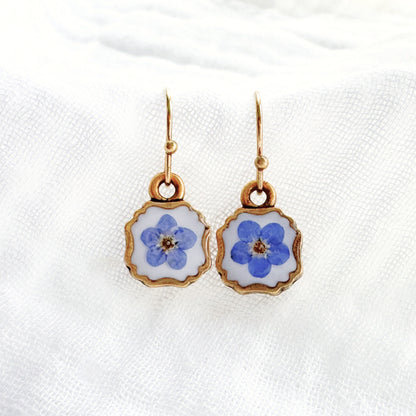 Céleste Forget-Me-Not Pressed Flower Drop Earrings | Gold