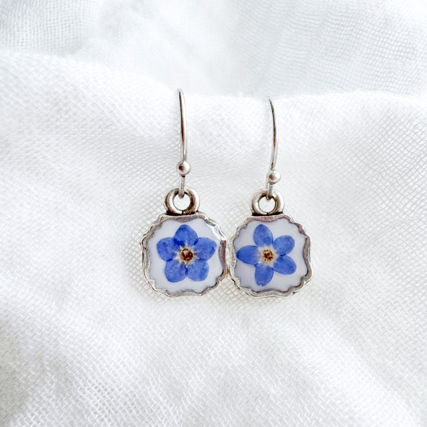 Céleste Forget-Me-Not Pressed Flower Drop Earrings | Silver