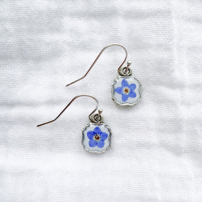 Céleste Forget-Me-Not Pressed Flower Drop Earrings | Silver