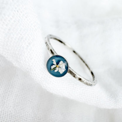 *Custom* Something Blue Pressed Flower Ring | Gold or Silver