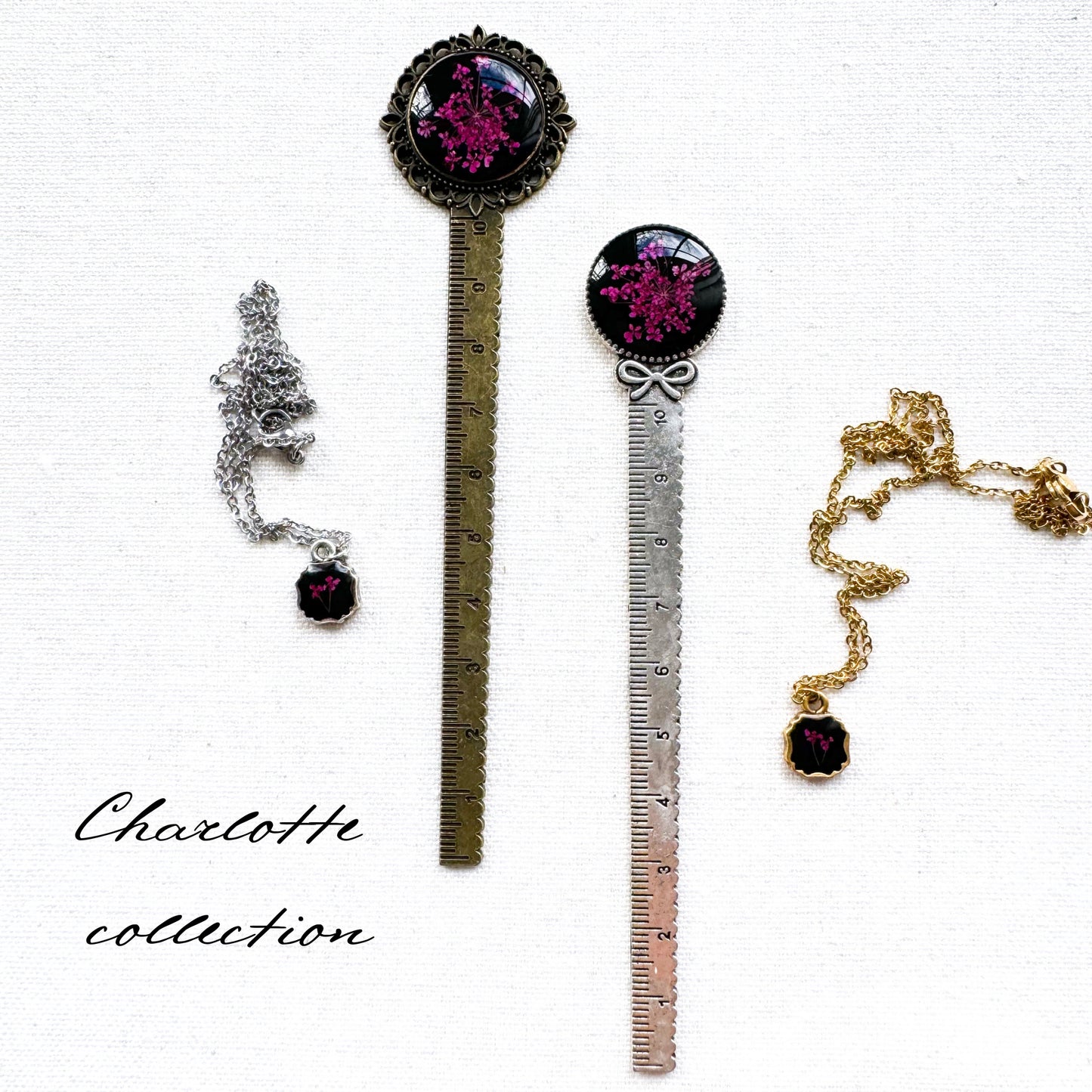 Charlotte Pressed Flower Bookmark | Silver or Bronze