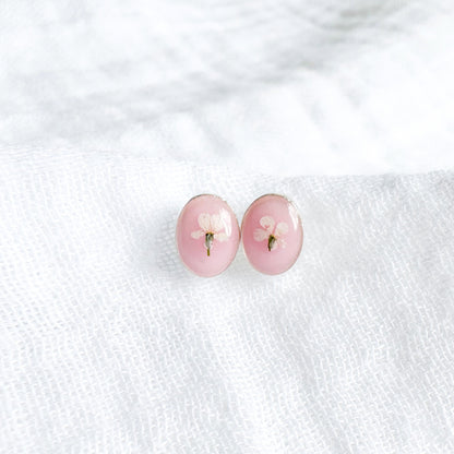 Chelsea Pressed Flower Oval Earrings | Silver