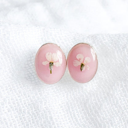 Chelsea Pressed Flower Oval Earrings | Silver