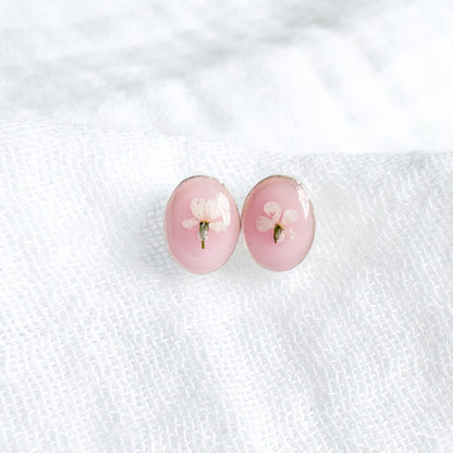 Chelsea Pressed Flower Oval Earrings | Silver