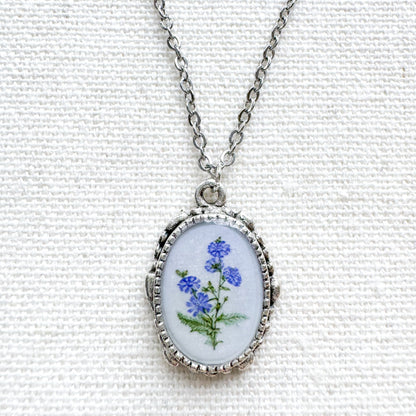 Chicory Botanical Illustration Pendant Necklace | Silver