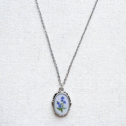 Chicory Botanical Illustration Pendant Necklace | Silver