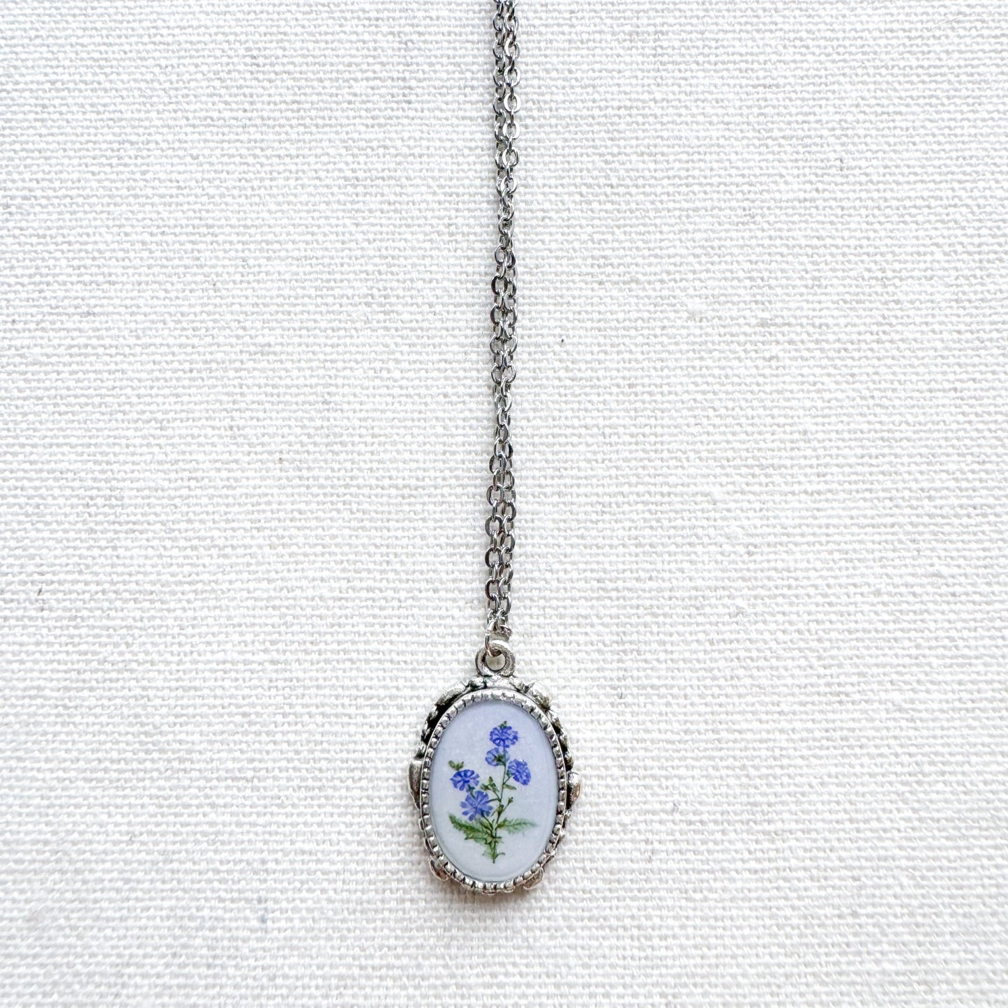 Chicory Botanical Illustration Pendant Necklace | Silver