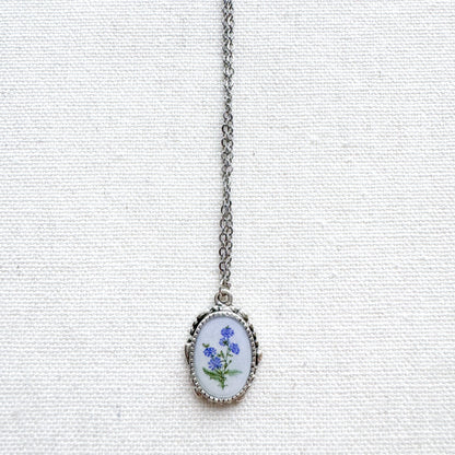 Chicory Botanical Illustration Pendant Necklace | Silver
