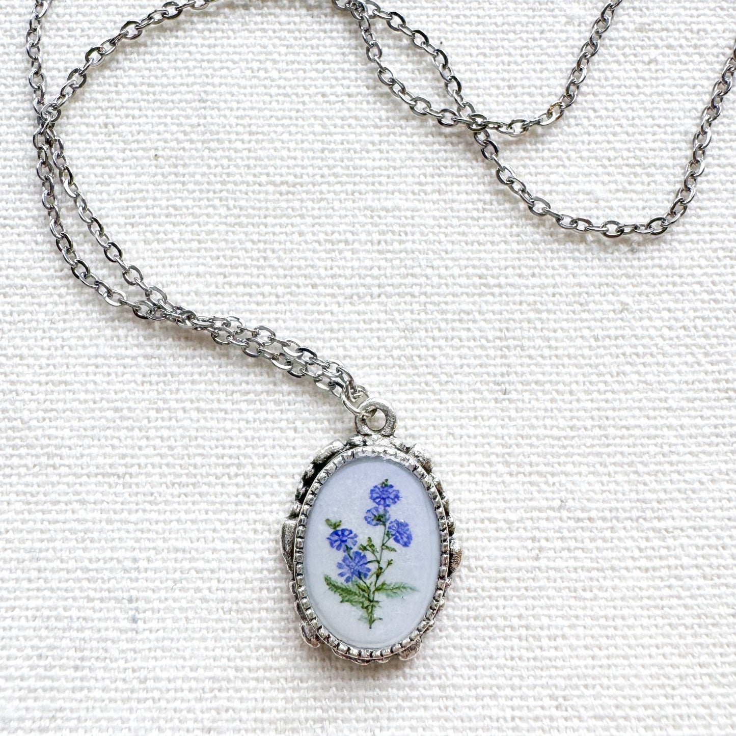 Chicory Botanical Illustration Pendant Necklace | Silver