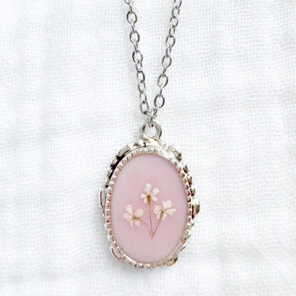 Christine Ornate Pressed Flower Necklace | Silver