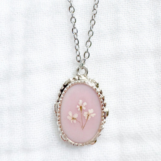 Christine Ornate Pressed Flower Necklace | Silver