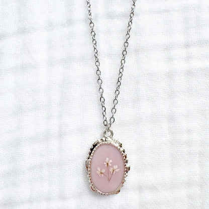 Christine Ornate Pressed Flower Necklace | Silver