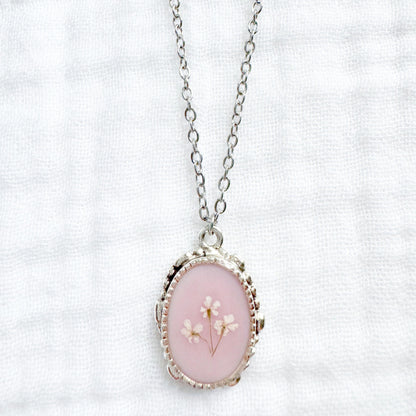 Christine Ornate Pressed Flower Necklace | Silver