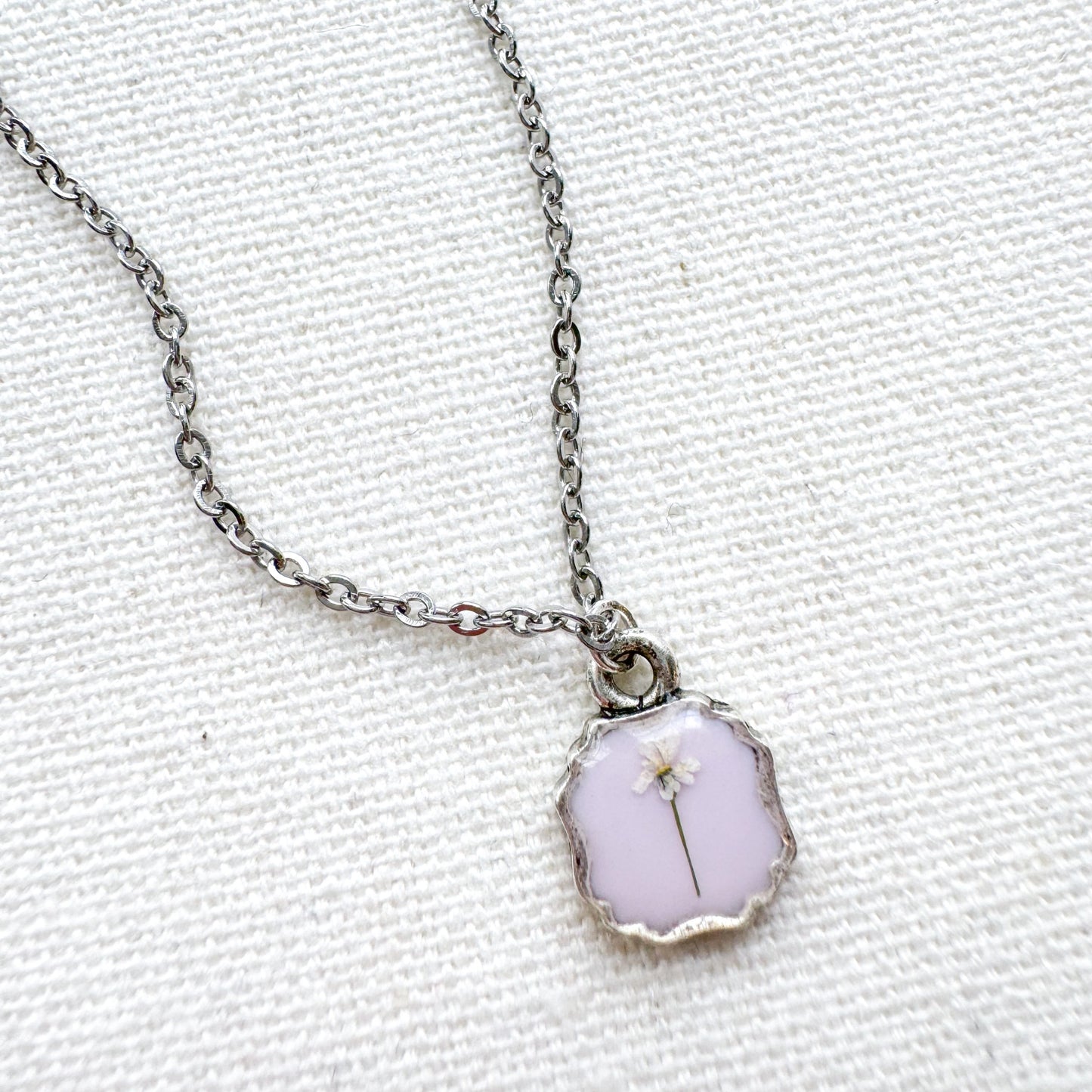 Clara Pressed Flower Necklace | Silver