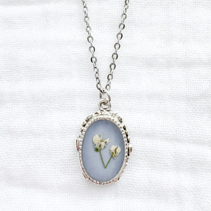 Colette Ornate Pressed Flower Necklace | Silver