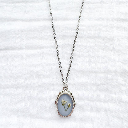 Colette Ornate Pressed Flower Necklace | Silver