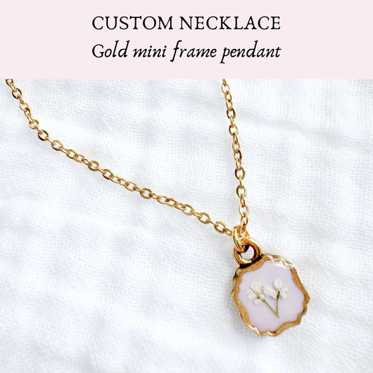 *Custom* Mini Frame Pressed Flower Necklace | Gold