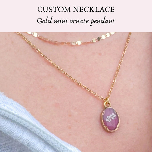 *Custom* Mini Ornate Pressed Flower Necklace | Gold