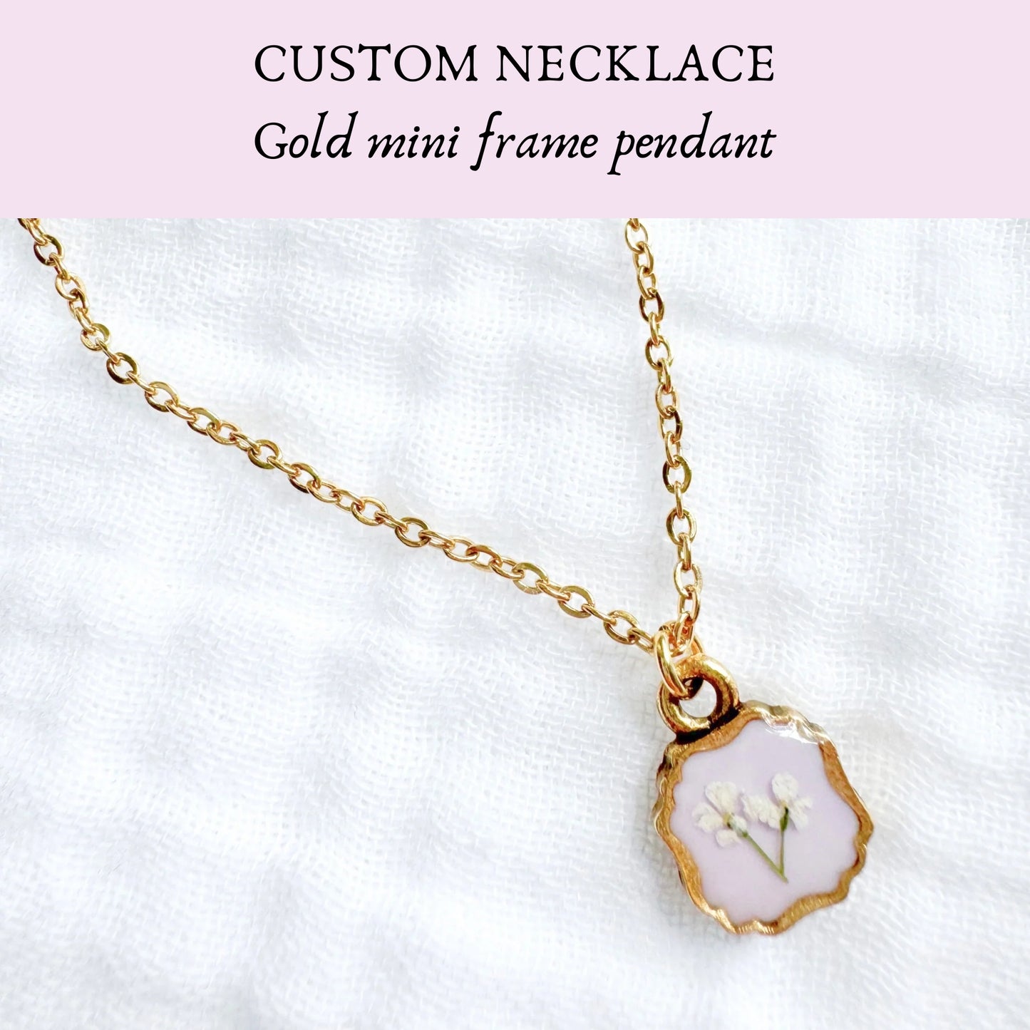 *Custom* Mini Frame Pressed Flower Necklace | Gold