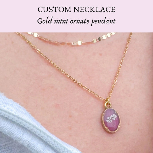 *Custom* Mini Ornate Pressed Flower Necklace | Gold