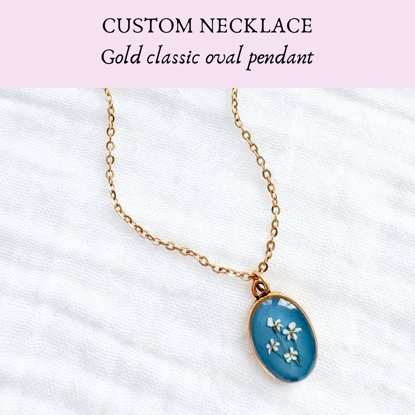 *Custom* Classic Oval Pressed Flower Necklace | Gold