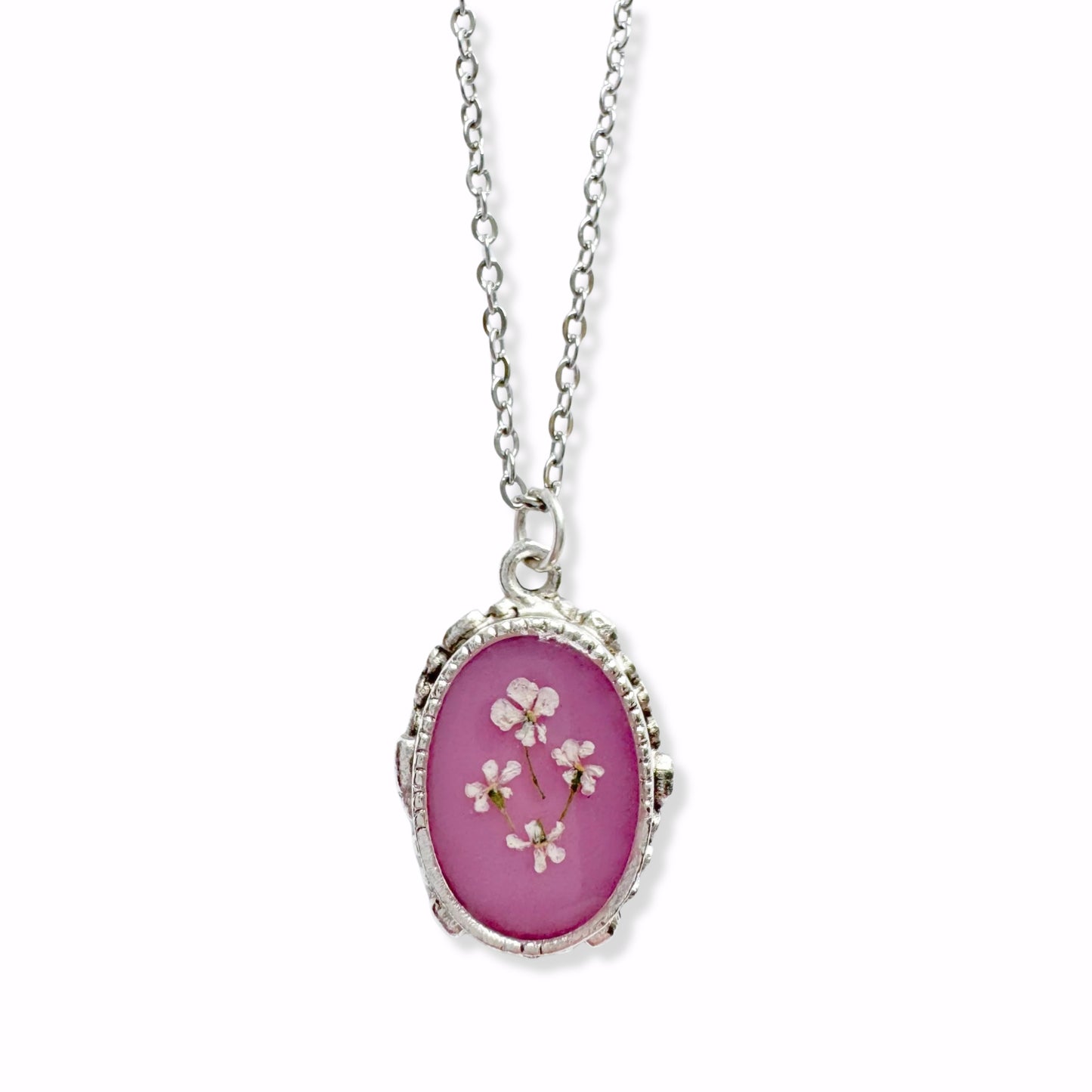 *Custom* Anneli Ornate Pressed Flower Necklace | Silver