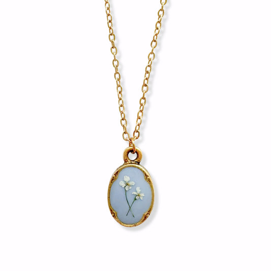 *Custom* Noora Mini Ornate Pressed Flower Necklace | Gold
