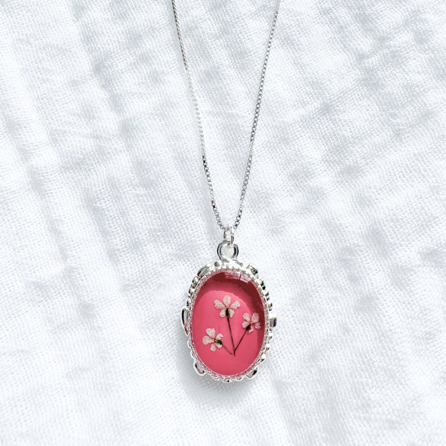*Custom* Denise Ornate Pressed Flower Necklace | Sterling Silver