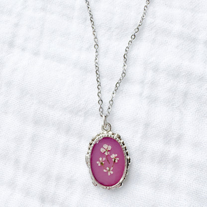*Custom* Anneli Ornate Pressed Flower Necklace | Silver