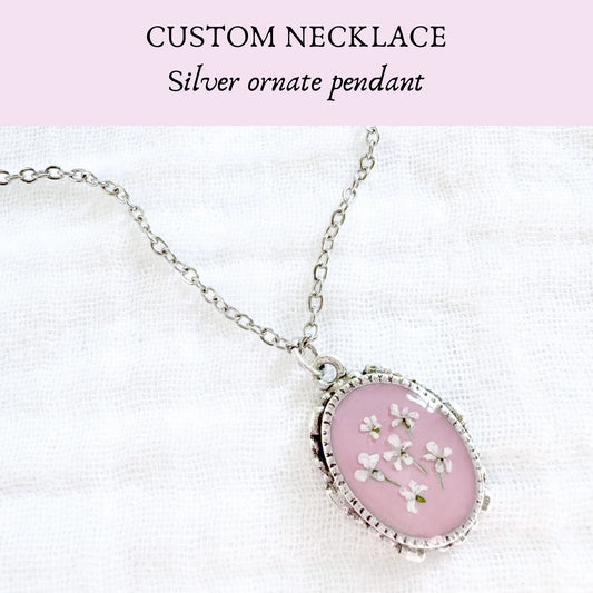 *Custom* Ornate Pressed Flower Necklace | Silver