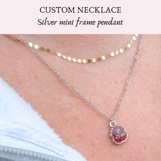 *Custom* Mini Frame Pressed Flower Necklace | Silver