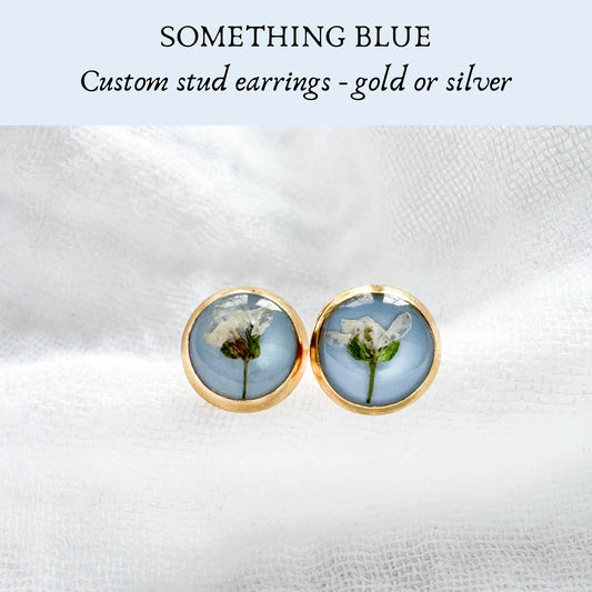 *Custom* Something Blue Pressed Flower Earrings | Gold or Silver