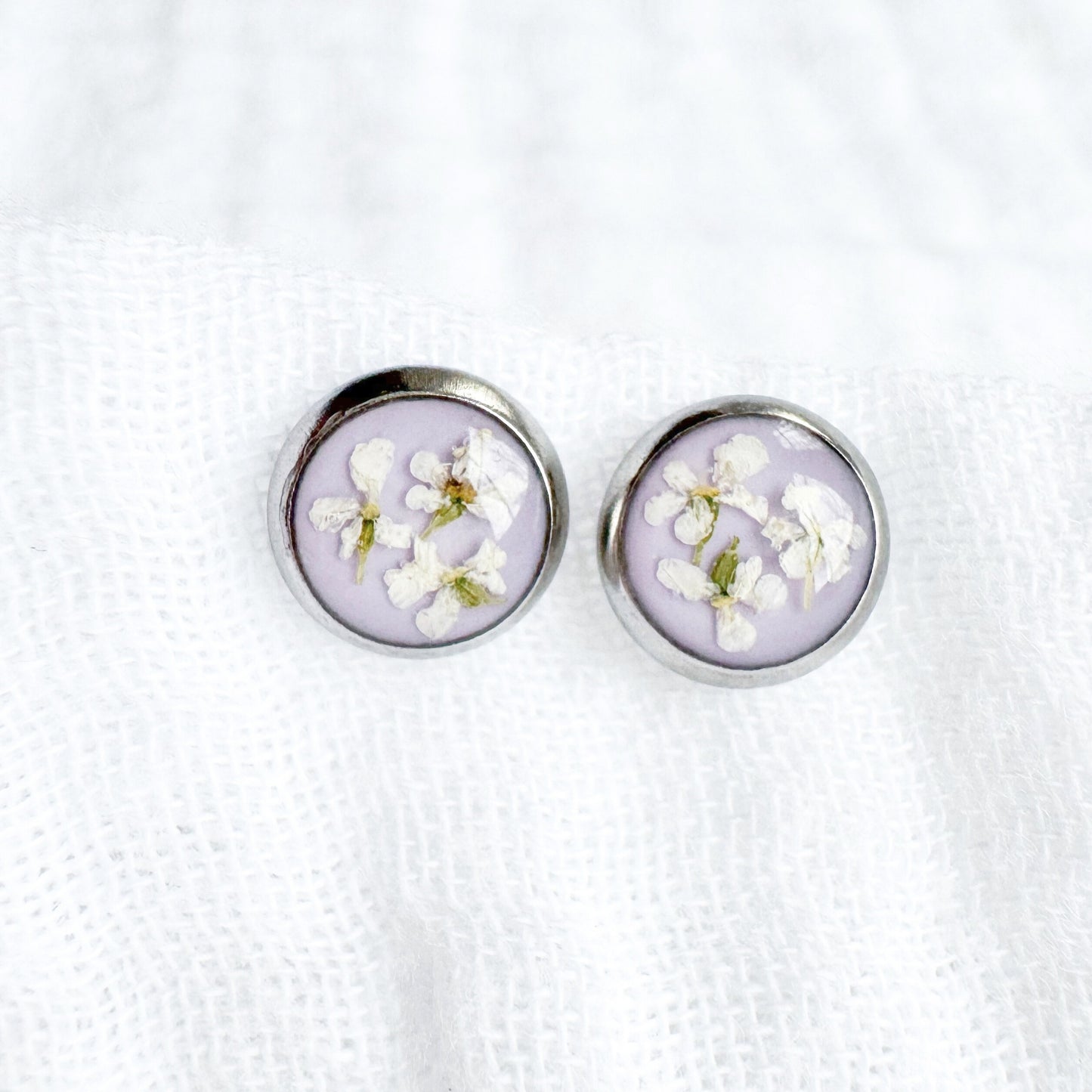Daphne Pressed Flower Earrings | Silver