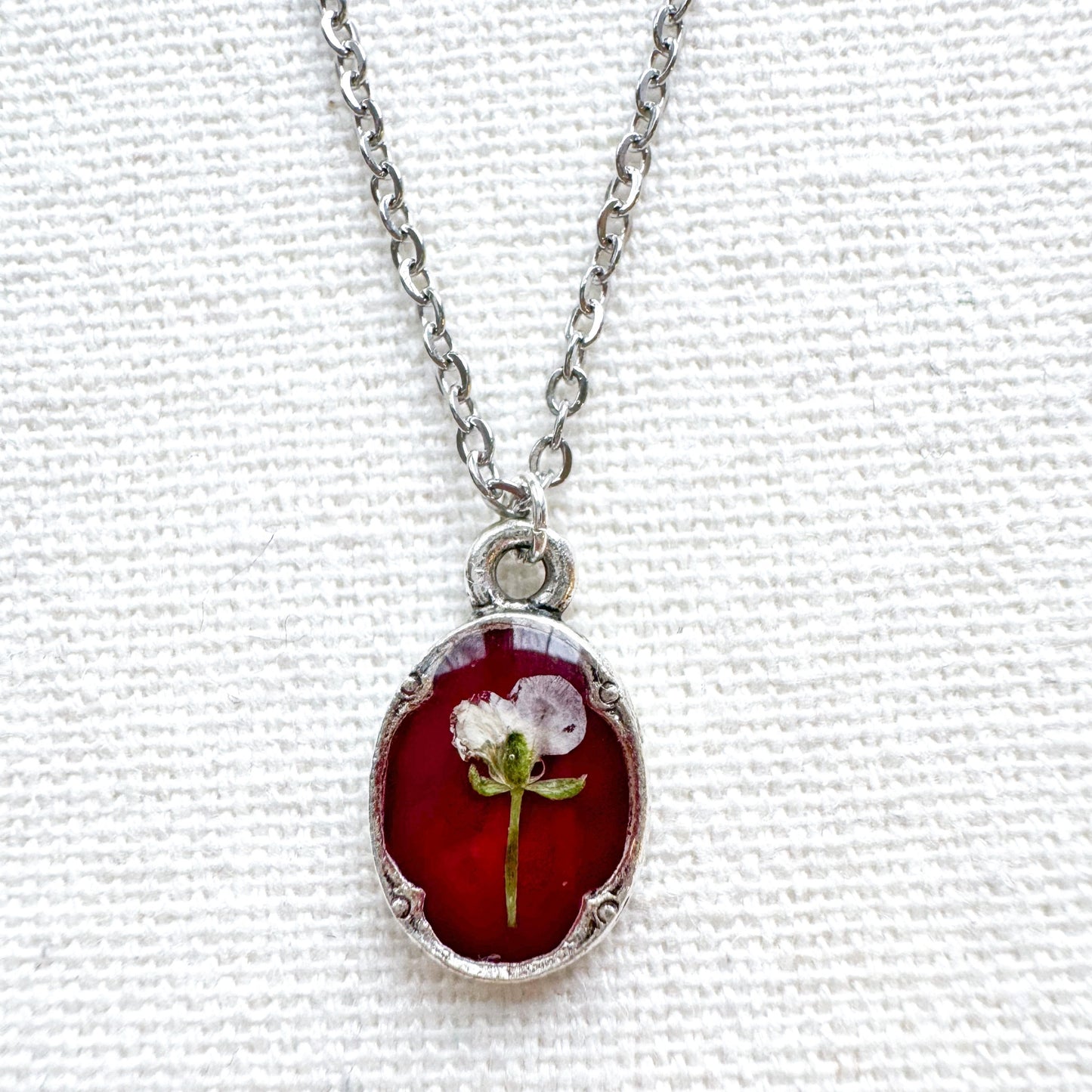 Denise Pressed Flower Necklace | Silver