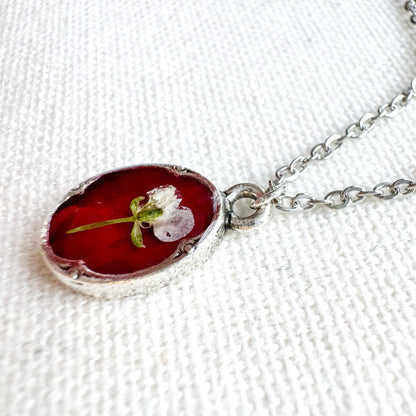 Denise Pressed Flower Necklace | Silver
