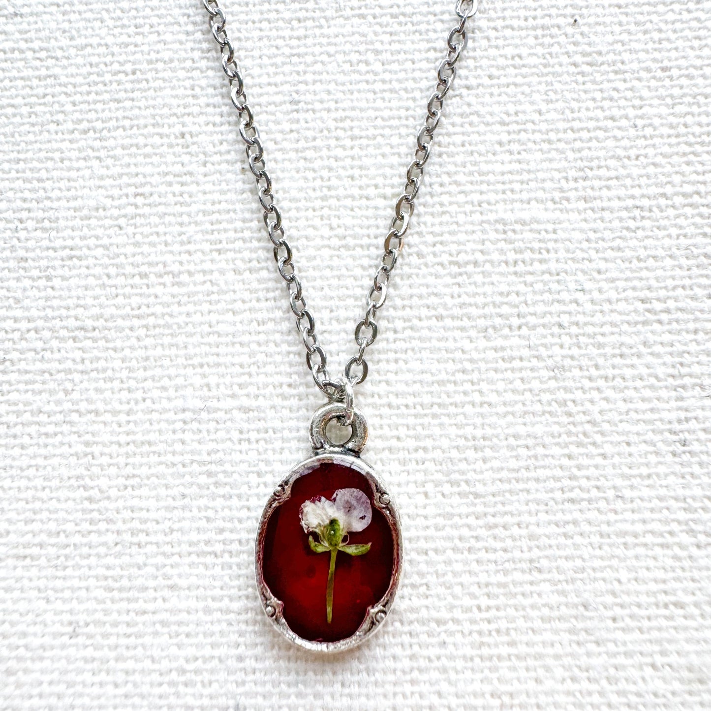 Denise Pressed Flower Necklace | Silver