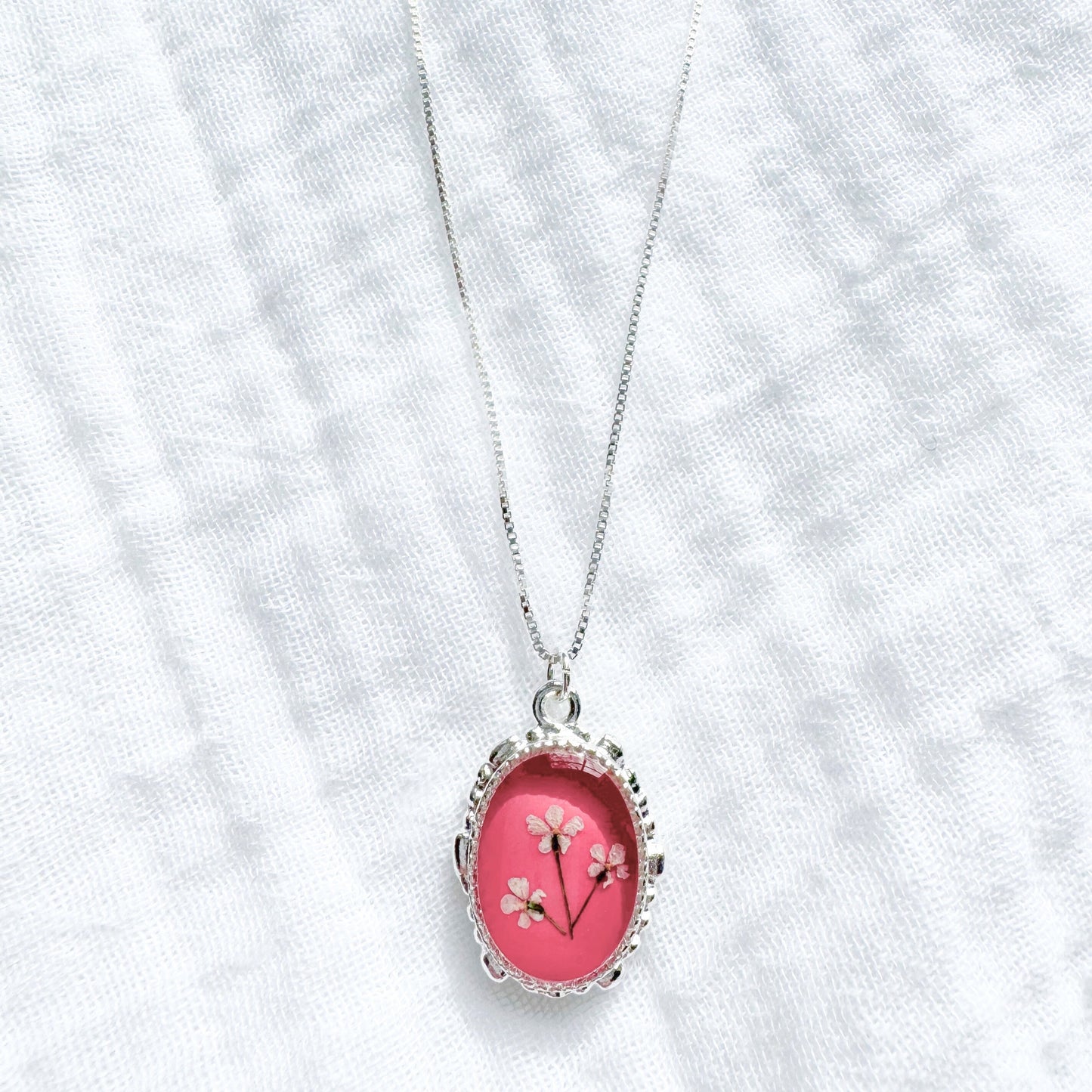 *Custom* Denise Ornate Pressed Flower Necklace | Sterling Silver
