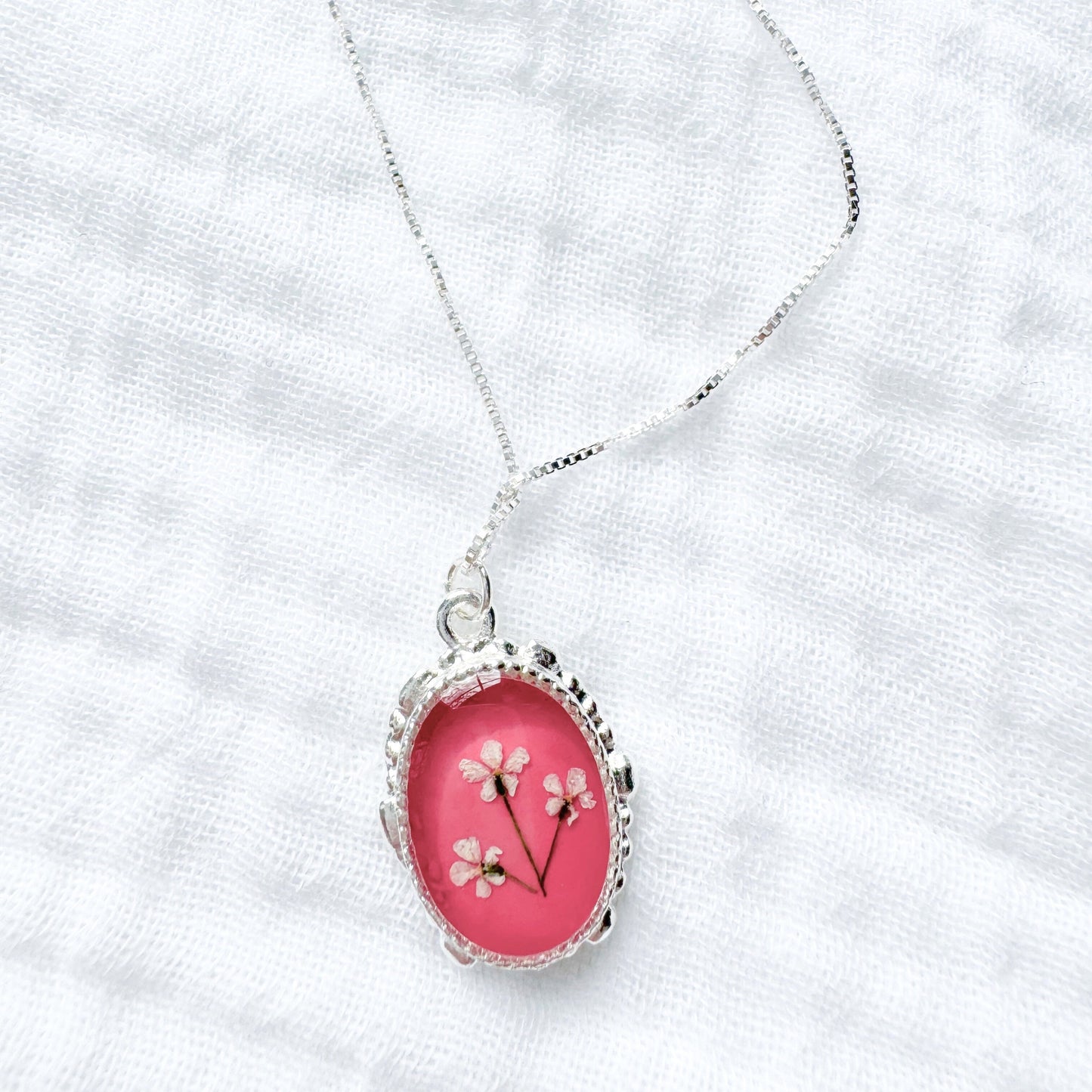 *Custom* Denise Ornate Pressed Flower Necklace | Sterling Silver