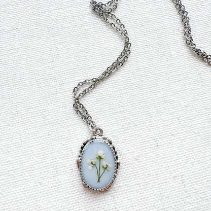 Dorothy Ornate Pressed Flower Necklace | Silver